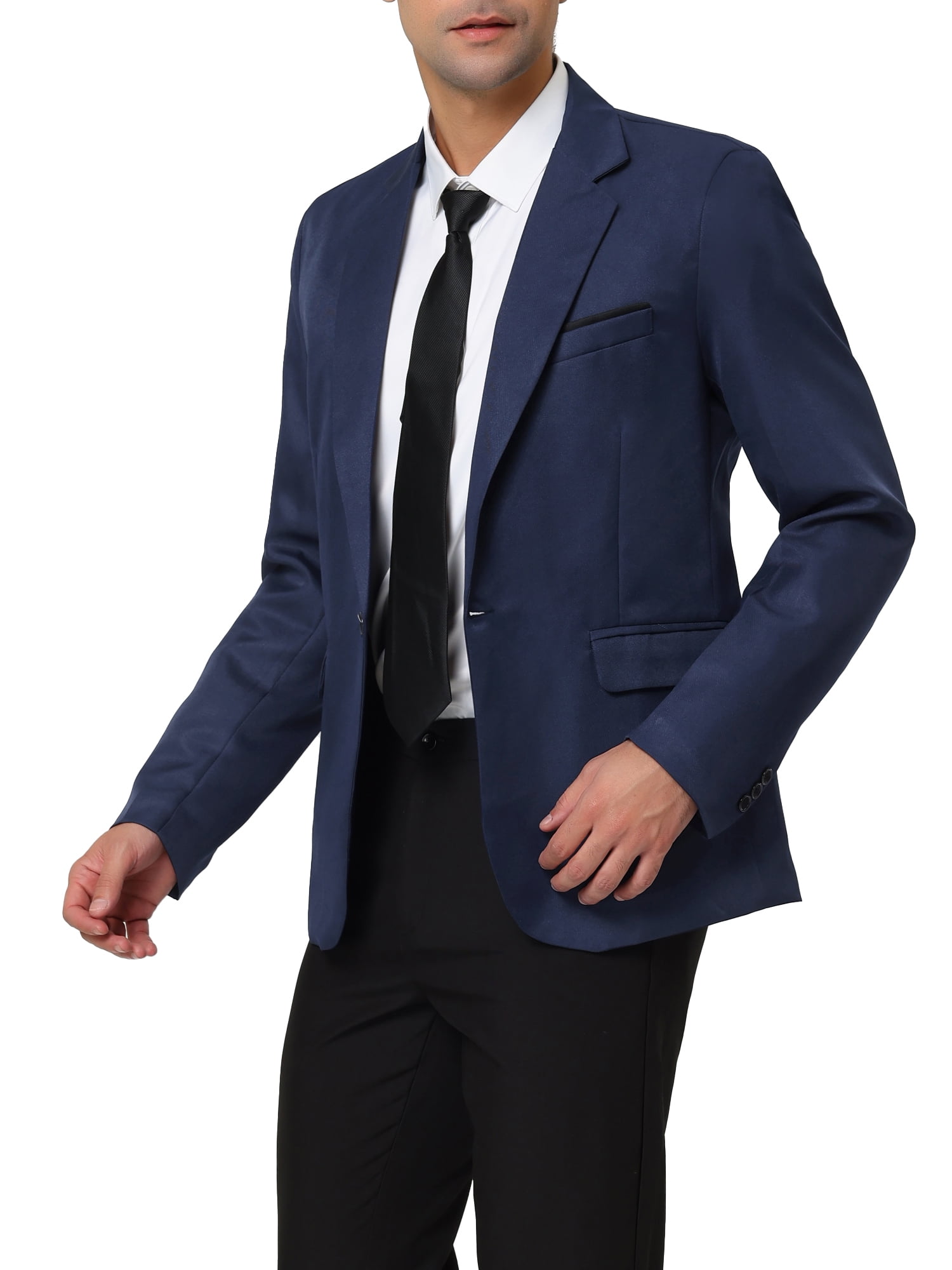 Unique Bargains Men's Business Slim Fit Sports Coats One Button Formal Blazers S Navy Blue