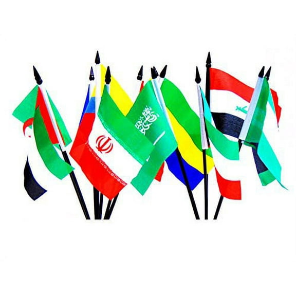 ORGANIZATION OF THE PETROLEUM EXPORTING COUNTRIES (OPEC) FLAG SET-14 Polyester 4"x6" Flags, One Flag for Each Country in OPEC, 4x6 Miniature Desk & Table Flags, Small Mini Stick Flags