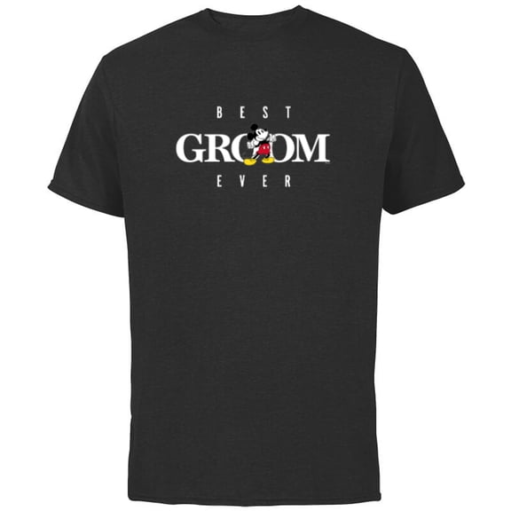 Disney Mickey Mouse Thumbs Up Best Groom Ever Wedding- Short Sleeve Cotton T-Shirt for Adults - Customized-Black