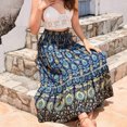 thumbnail image 7 of Qiopertar Women's High Waisted Maxi Skirt Bohemian Beach Vacation Tiered Midi Skirt with Elastic Drawstring Waist Flowy Vintage Paisley Print Casual Festival Skirt, Dark Blue XL, 7 of 7