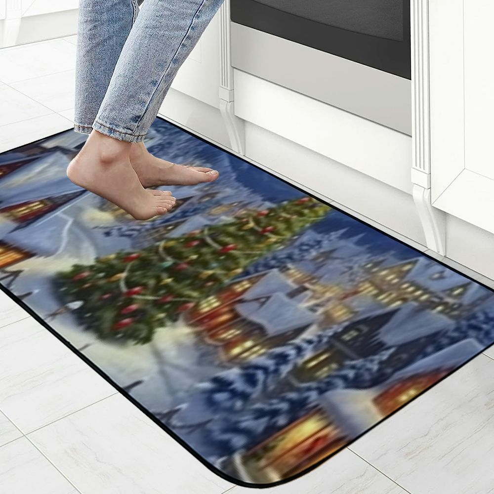 Qinduosi Christmas Door Mat Xmas Welcome Christmas Mat Non-Slip and Washable Winter Doormat Rubber Back Snowy Town Themed Door Mat Rugs for Indoor Outdoor (Christmas Tree) 19.68*47.24 in