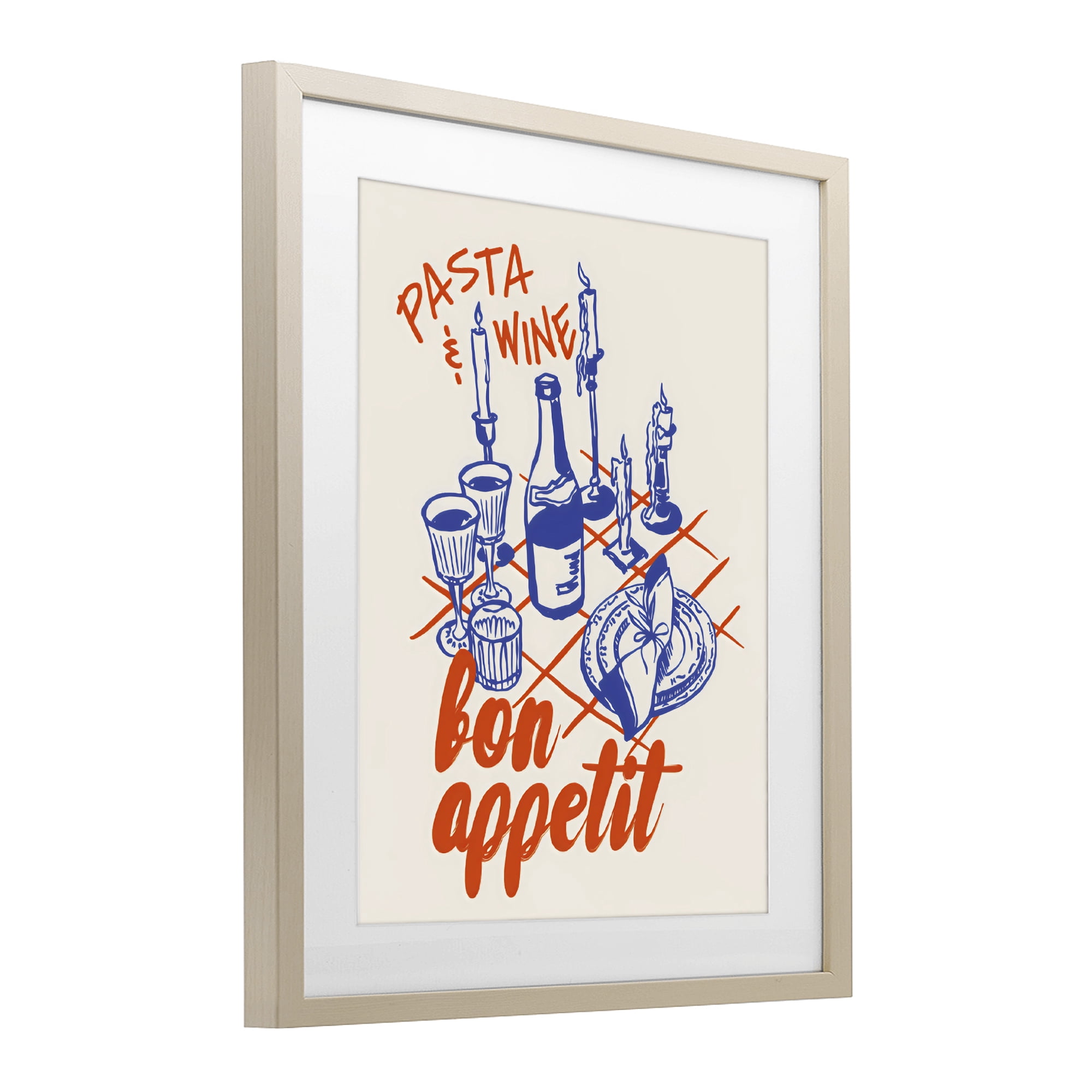 Stupell Industries Pasta & Wine Bon Appetit Birch Framed Print Under Glass, design by The Prints Vibe