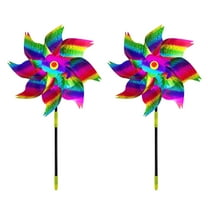 Zmeidao 2Pcs Rainbow Stripes Windmill, Reflective Wind Spinner for Yard and Garden with Stakes, Sparkly Bird Scarer Windmill for Yard Farm Decoration