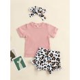 thumbnail image 2 of Seyurigaoka Baby Girls Shorts Set, Short Sleeve T-shirt with Elastic Waist Leopard Print Shorts Summer Casual Outfit, 2 of 8