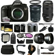 Canon EOS 5DS DSLR Digital Camera + 24-105mm STM + 70-300mm IS USM Lens + 128GB Memory + 2 Batteries + Charger + LED Video Light + Backpack + Case + Filters + Auxiliary Lenses + More