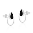 thumbnail image 3 of Cute Teardrops Black Onyx Inlay Sterling Silver Circle Stud Earrings, 3 of 5