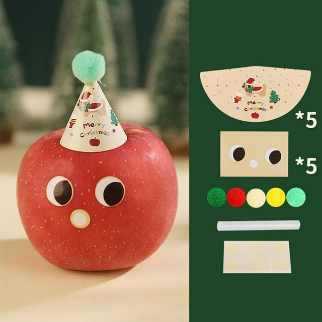 Kit de Decoración Navideña de Mini Sombreros de Manzana | Set de Materiales para Manualidades de Papel con Sombreros Multicolores, Pegatinas y Pegamento para Adornos Navideños | Diseños Festivos de R