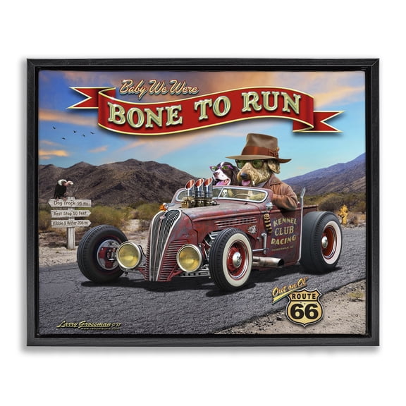 Stupell Industries Eclectic Bone to Run Dogs Black Floating Frame Canvas Art, 21 x 17, by Larry Grossman