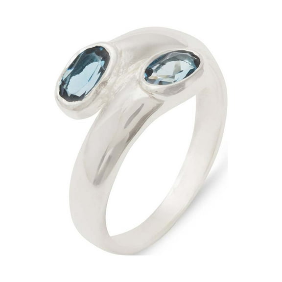 LBG British Made 925 Sterling Silver Natural London Blue Topaz Womens Band Ring - 33 size options - Size 10