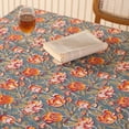 thumbnail image 4 of Vibrant Red Floral Handblock Print Cotton Tablecloth, Cotton Teal Blue Dining Table Cover – Washable, Durable, Decorative Indian Linen, For Dining Table, (60x90 Inches), 4 of 5