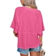 thumbnail image 3 of Summer Oversize Women Solid Color Half Sleeve Loose Shirt Tee Casual Tops, 3 of 4