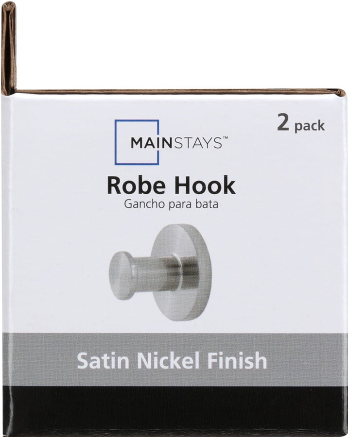 Mainstays Modern Round Robe Hook in Satin Nickel, 2 Pack