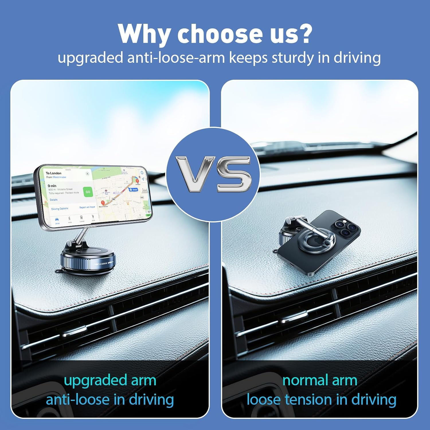 MKEUDQ-Magnetic Car Phone Holder Mount【Upgraded Anti-Loose-Arm Version】 360° Adjustable Nano Gel Vacuum Suction Cup Phone Holders for Your Car for MagSafe Cases iPhone 17-12 [108lbs & 3000gf]