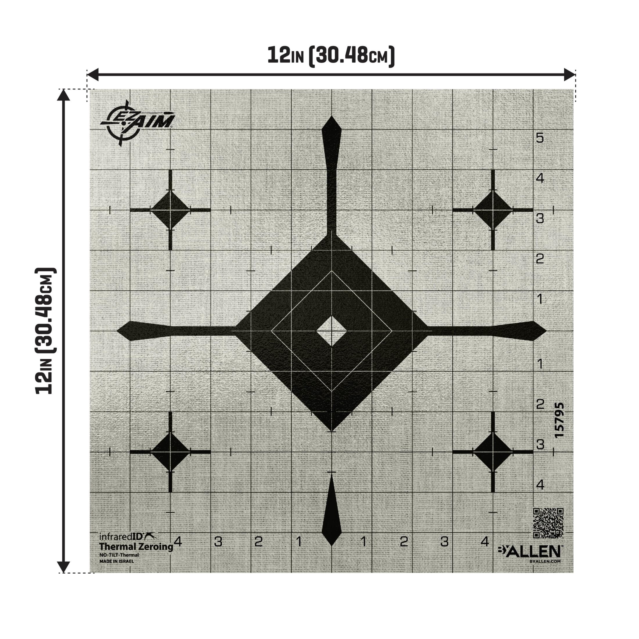 New Ez Aim Thermal Id Grid Bullseye Paper Target, 12" X 12," Gray
