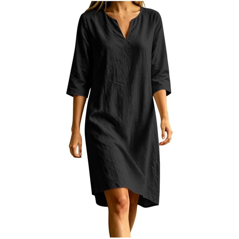 black linen dress knee length Halter Linen Dress PALAU in Black