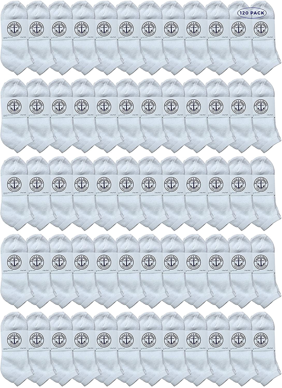 120 Pairs Of Yacht & Smith Bulk Womens Ankle Socks Low Cut Ankle Socks Size 9-11 (White)