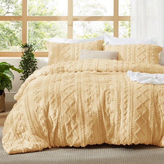 Juego de edredón Bedsure King con bordado bohemio amarillo de 3 piezas