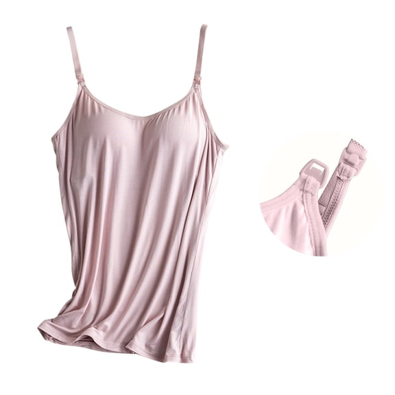 Women's Maternity Nursing Tank Tops with Built in Bra for Breastfeeding Camisoles Shirt Round Neck Strappy Top