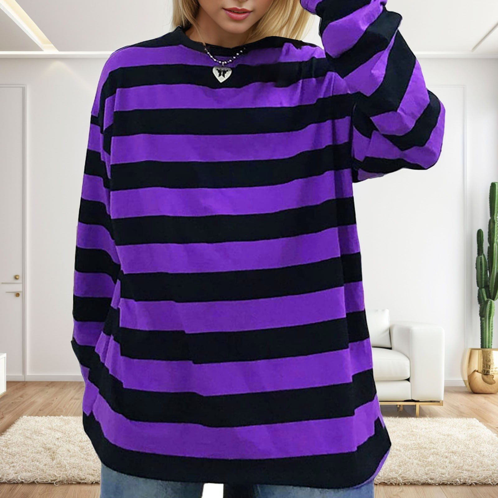 Long Sleeve Shirts For Women Cotton Casual Striped Oversized Tops