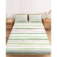 thumbnail image 2 of Twin Sze Fitted Sheet Set - Green Pink Stripes 2 Piece Bedding Sets 16" Deep Pocket Fitted Sheet with 1 Pillowcase, Gradient Geometric Smear Art Paint Brushed Microfiber Hotel Luxury Bed Sheets, 2 of 9