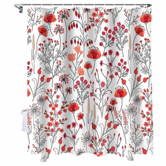 Shower Curtains Watercolor Leaves Floral Bath Curtain Flower Plant Orange Waterproof Bathroom Shower Curtain Set with Hooks Decoration 36 x 72 Inches