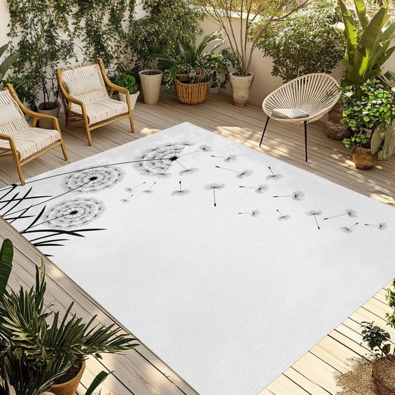Fsddascl Spring Floral Outdoor Rug for Patio/Deck/Porch, Non-Slip Large Area Rug 4 x 6 Ft, Modern Elegant Pastoral Flowers Black Indoor Outdoor Rugs Washable Area Rugs, Reversible Camping Rug Carpet