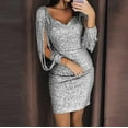 thumbnail image 2 of Womens Dresses Casual Women Solid Sequined Stitching Shining Club Sheath Long Sleeved Mini Dress White Sundress Sun Dress Plus Size Maxi Dresses For Women Womens Boho Flowy Long Sleeve Square Neck Bla, 2 of 4