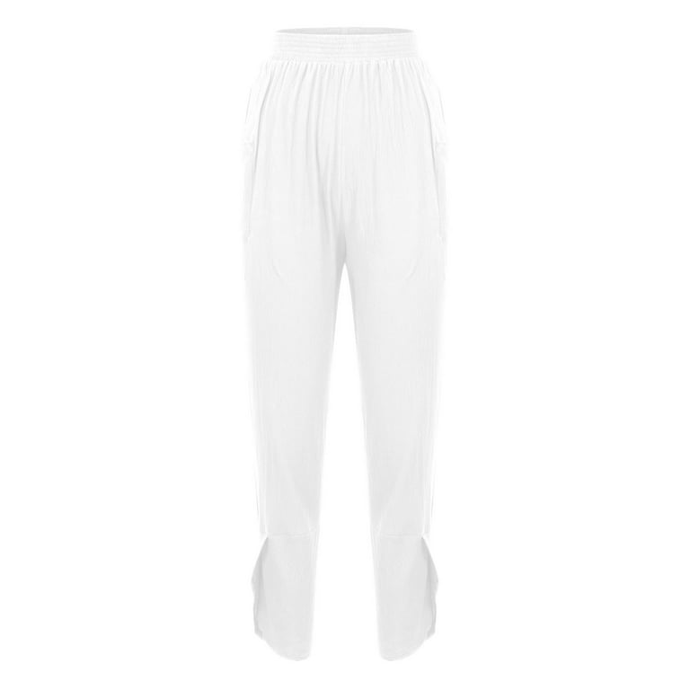 lcepcy Womens Cotton Linen Capri Pants - Wide Leg, Elastic Waist