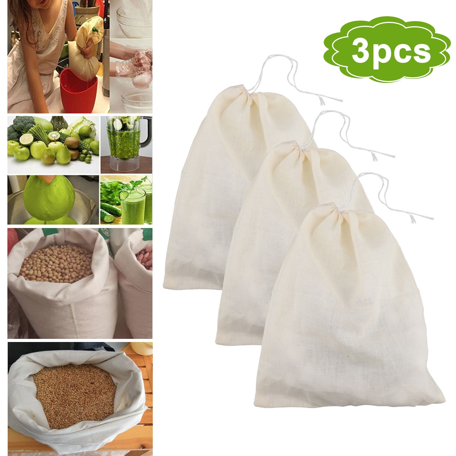 Nut Milk Bag Reusable 3 Pack 12" x 10" Cheesecloth Bags for Straining