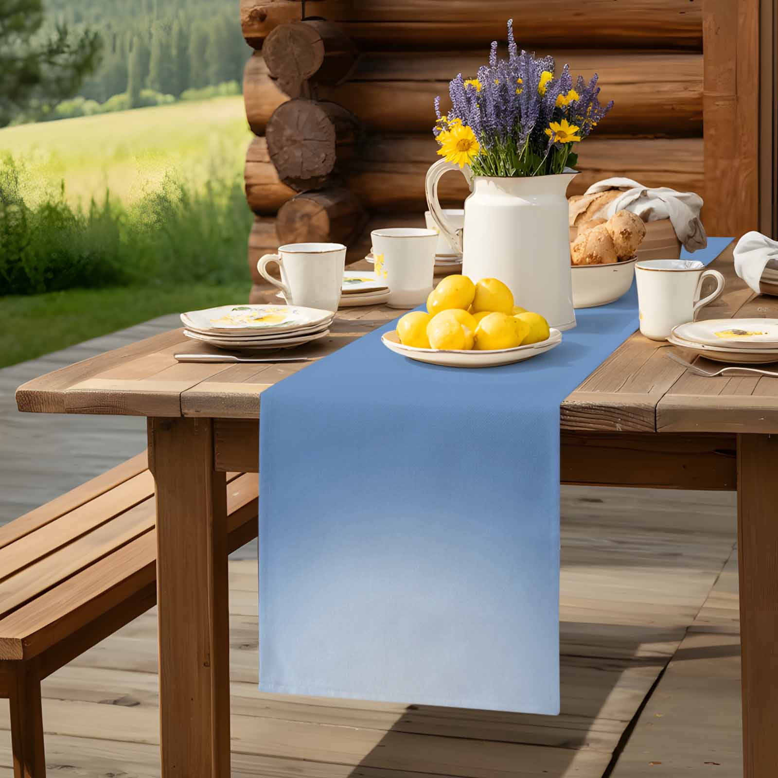 Watercolor Blue Gradient Table Runner 90 Inches Long, Minimalist Style Table Runners Tabletop Scarf Kitchen Dining Tables Decoration for Home Party Indoor Outdoor