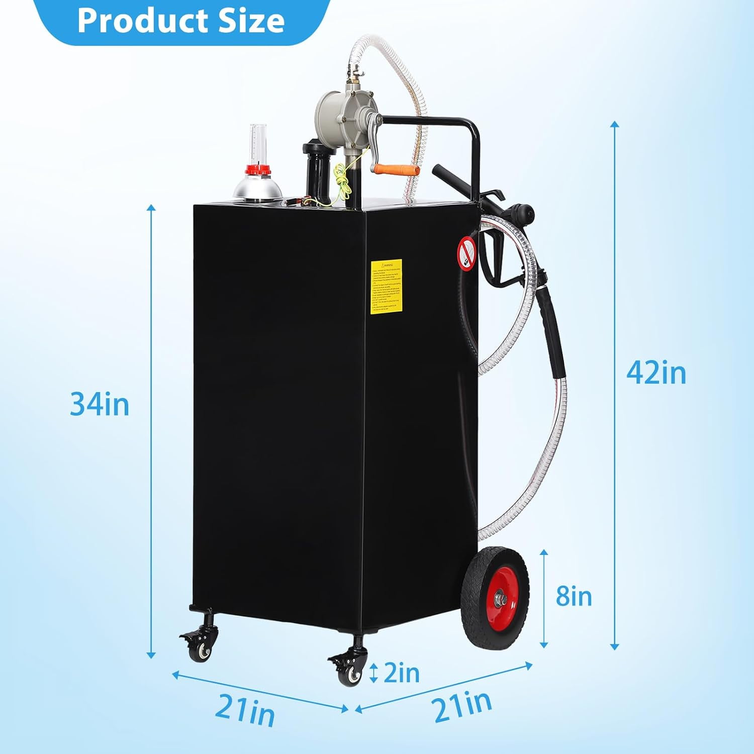 M optimized 35 Gallon Fuel Caddy, Fuel Tank with Manual Transfer Pump for Gasoline & Diesel, Durable 4-Wheel Design, Mobile Fuel Storage for Cars, Trucks, Boats, Lawn Mowers