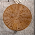thumbnail image 4 of 33.46"Retro drawing technology Splicing Round Coffee Table,Fir Wood Table Top with Black Cross Legs Base, 4 of 9