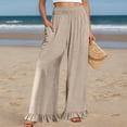 thumbnail image 2 of KHONTS Women's Wide Leg Pants High Waist Ruffle Hem Casual Loose Cropped Trousers Solid Color Lightweight Pants for Daily Wear Khaki S, 2 of 4