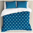 thumbnail image 3 of Navy and White Duvet Cover Set, Circles with White Polka Dots Ancestral Folk Evil Eye Style Tile, Decorative 2 Piece Bedding Set with 1 Pillow Shams, Twin Size, Dark Blue Teal White, by Ambesonne, 3 of 3