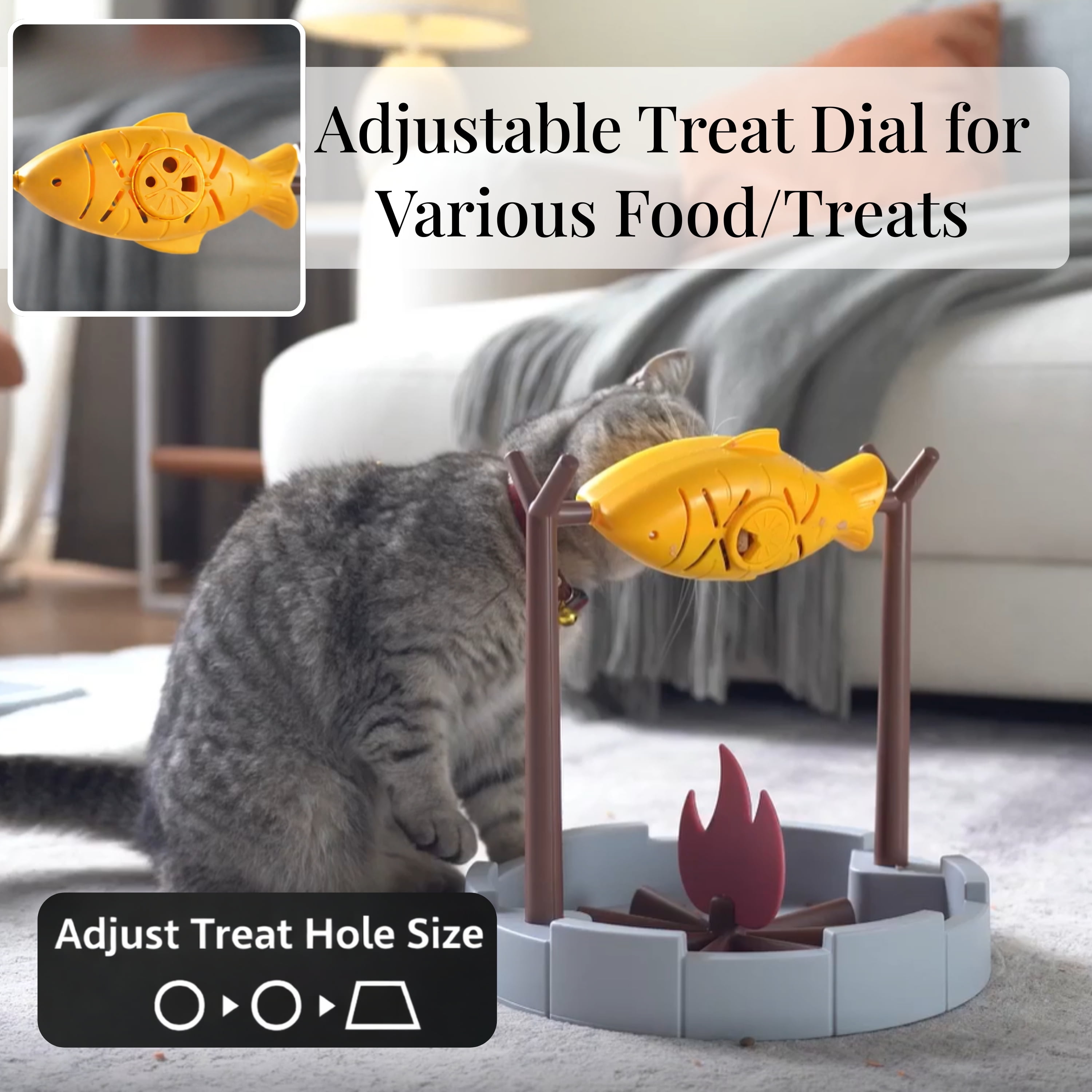 PetPals Interactive Cat Treat-Dispensing Cat Toy- 11"H, Dispensing, Small, Cat Puzzle Food Toy, Grilled Fish Toy