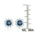 thumbnail image 3 of Sterling Silver with Natural London Blue Topaz and White Topaz Halo Stud Earring, 3 of 3