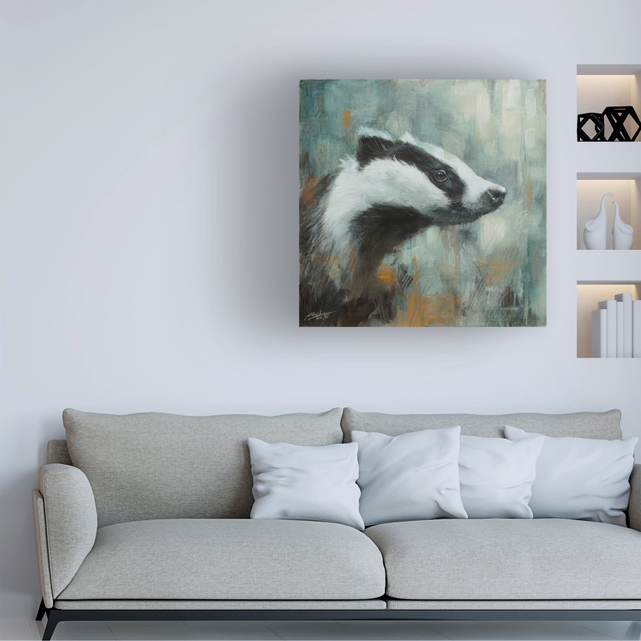 Canvas Wall Art - John Silver 'Badger' Wall Art for Living Room, Bedroom, or Office Décor by Trademark Fine Art - 14 x 14 Inches