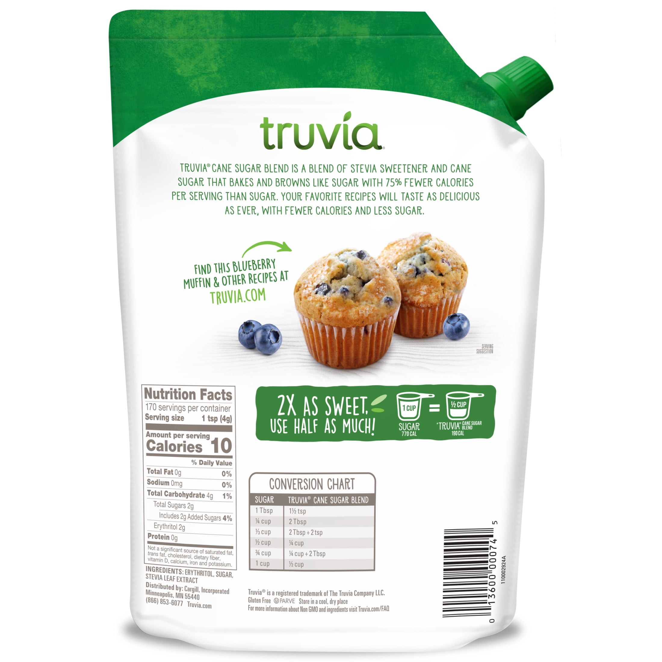 (3 pack) Truvia Cane Sugar Blend, Mix of Stevia Sweetener and Cane Sugar, 24 oz