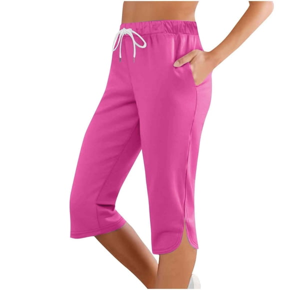 Pantalones capri de color liso y cintura media para niñas: pantalones informales elásticos y estilizantes