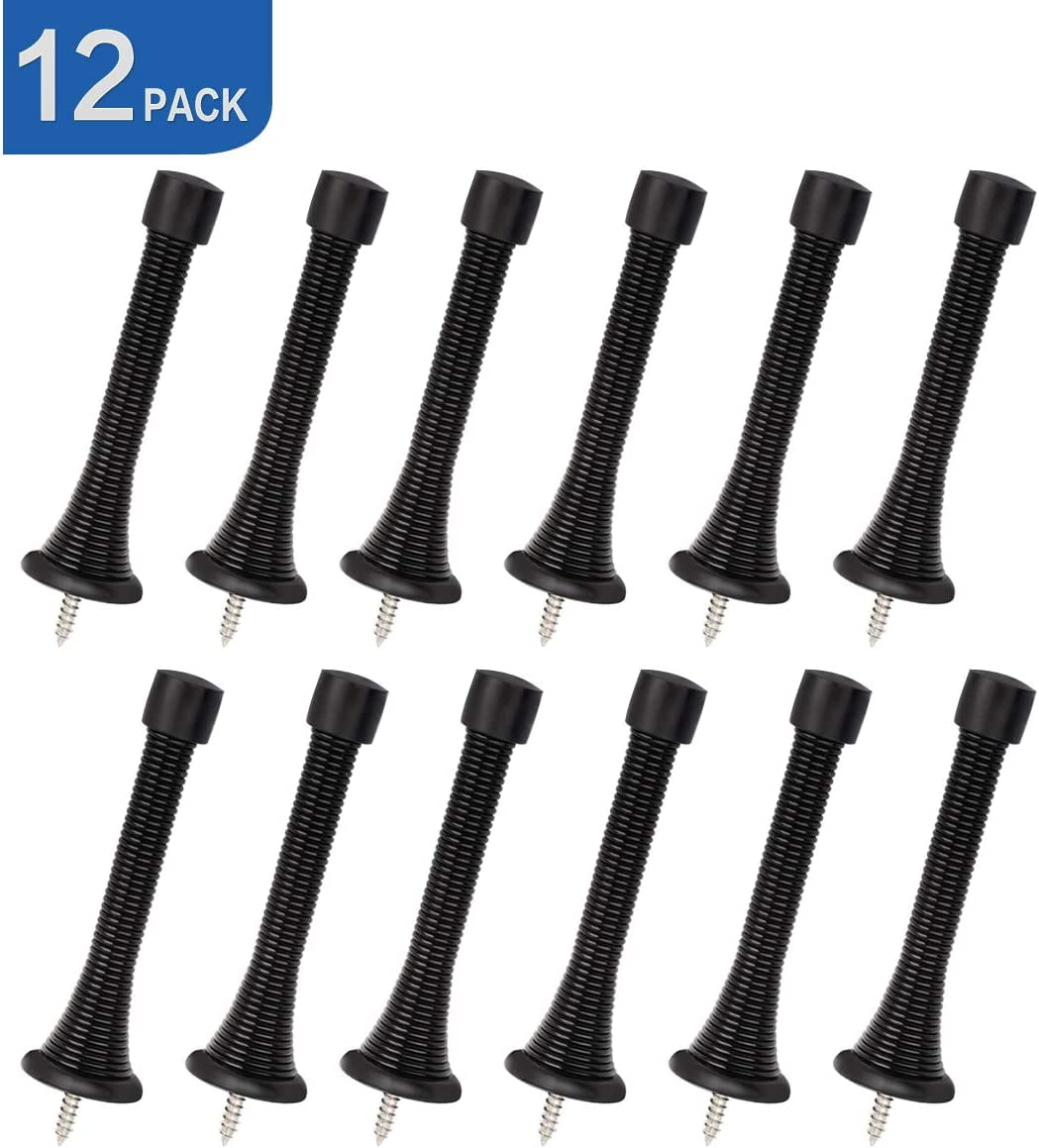 HOMOTEK 12 Pack Black Spring Door Stops,3-1/8 Heavy Duty - Flexible Door  Stopper with Low Mounted Black Rubber Bumper Tips