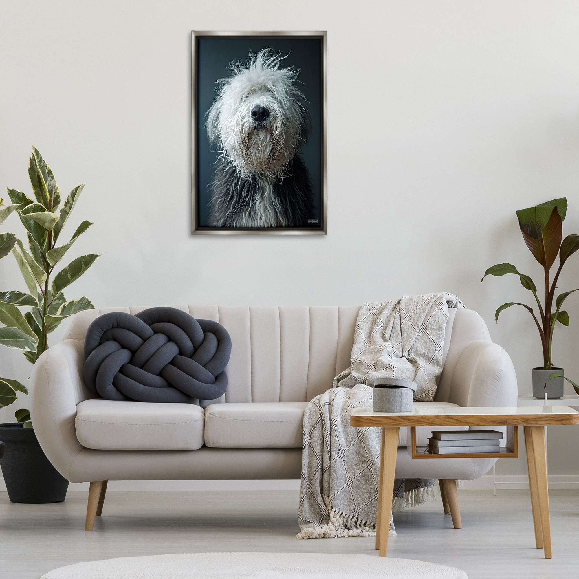 Stupell Industries Shaggy Pup Portrait Animals & Insects Painting Gray Floater Framed Canvas Art Print Wall Art, 21 x 31