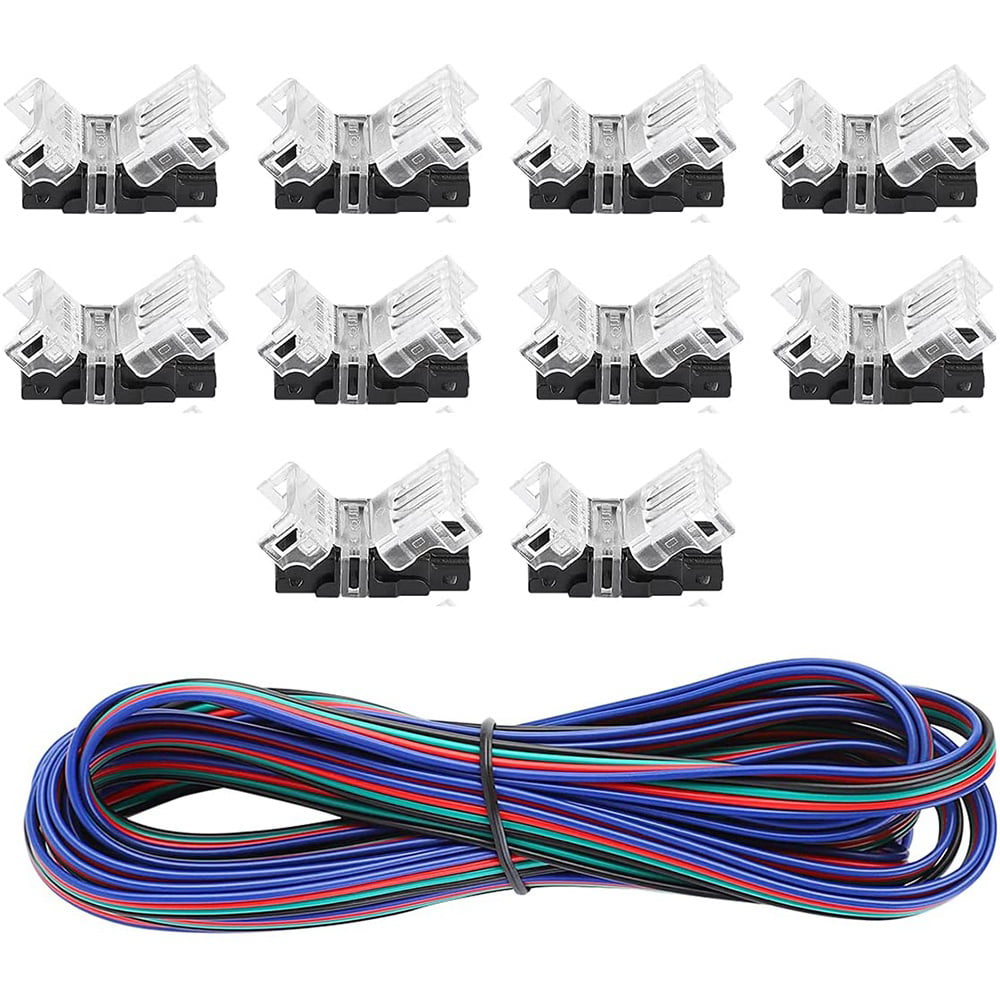 BOINN 10 Packs 4 Pin LED Strip Connectors,Strip to Strip,Strip to Wire Connector for Waterproof 10mm RGB 5050 LED Strip Lights 