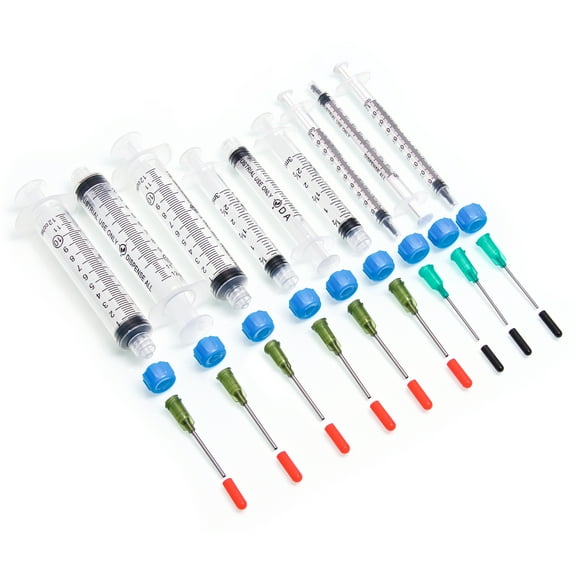 Dispense All - K1-9 All-Purpose Industrial Syringe Kit - 1ml/3ml/10ml with 1" 14 18 Gauge Dispensing Tips, Syringe Caps and Tip Covers