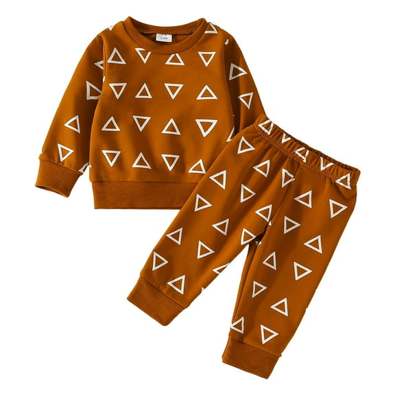 Sngxgn Toddler Baby Boy Clothes Long Sleeve Crewneck T-Shirt Top Solid Pants Set Fall Outfits(Brown,3Y)