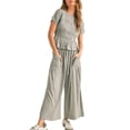 thumbnail image 2 of Women's 2 Piece Smocked Top Wide-Leg Pants Set High Waist Lounge Outfit Casual Boho Matching Set, 2 of 7