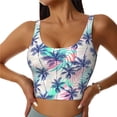 thumbnail image 3 of Goofa Palm Leaves Printed Sports Bras for Women, High Impact Running Bra Workout Crop Tank Tops Longline Sports Bra Push up-X-Large, 3 of 9