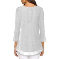 thumbnail image 5 of miqiqism Women's 3/4 Sleeve Tunic Tops Round Neck Flowy Shirts Glitter Mesh Pleated Layered Shirt Ladies Casual Pullover Tshirts Fashion Party Blouses,01_White,Large, 5 of 7