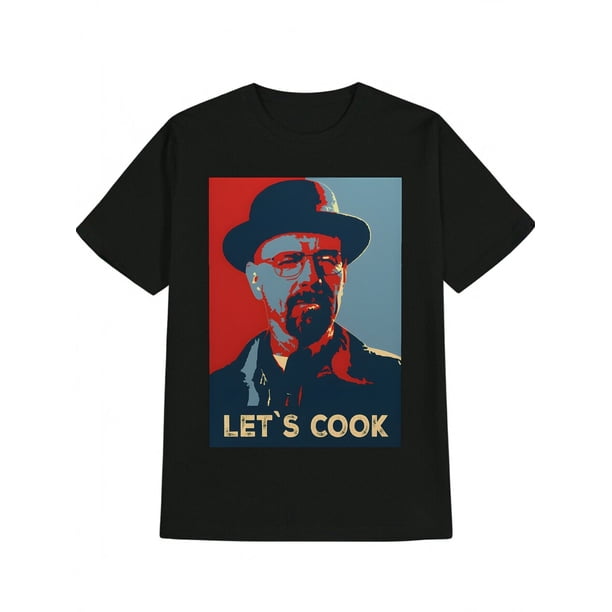 Men's Casual Round Neck T-Shirt with "Let's Cook" Heisenberg Print - Black Cotton, Machine Washable, Ideal Summer Gift for Men, Casual Sporty Tee, Summer Gifts