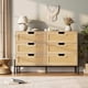 thumbnail image 1 of Oak - colored natural rattan 6 - cajón double cómoda: de madera chest of cajones con solid metal legs para dormitorio, sala de estar, o entrada, 1 of 5