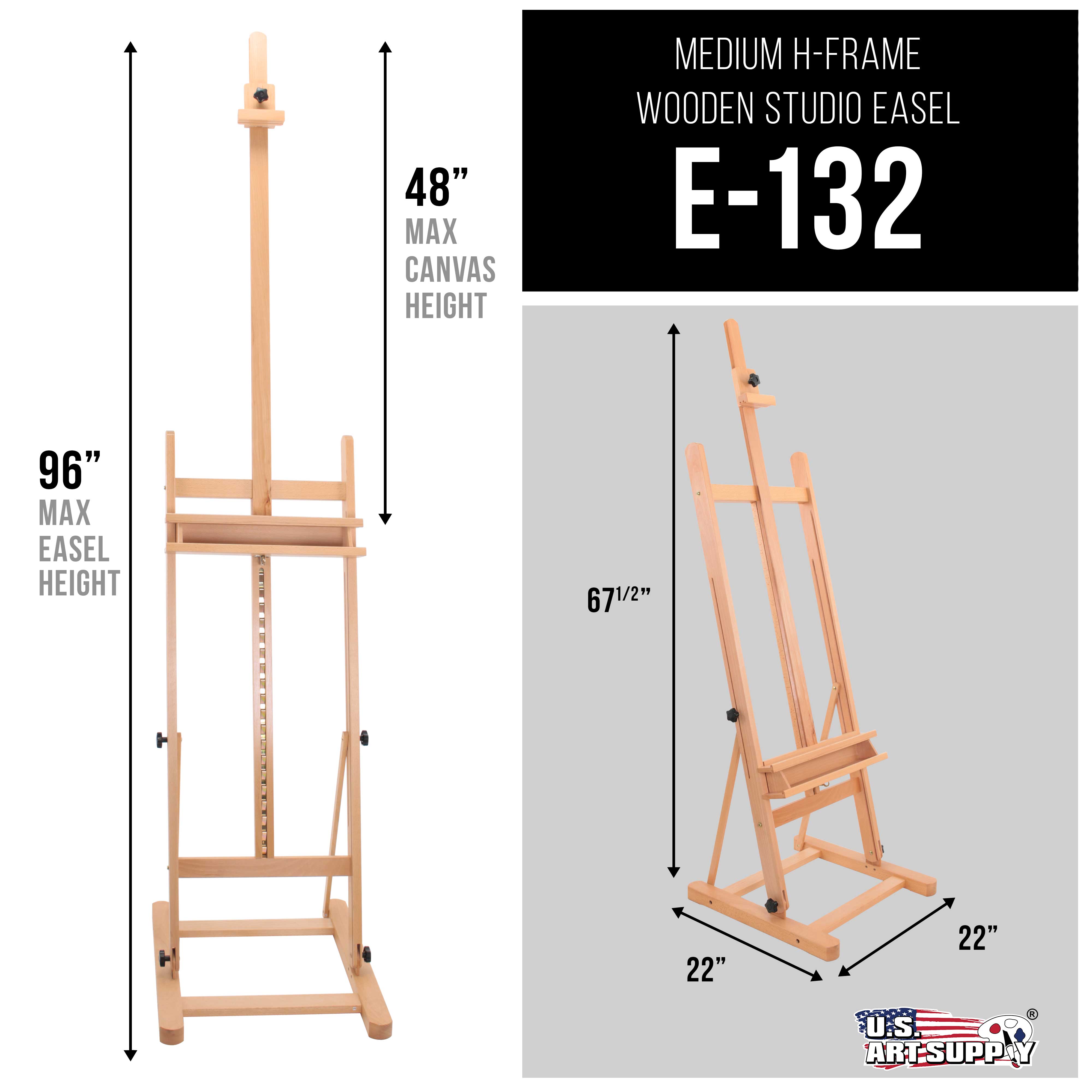 U.S. Art Supply Wooden H-Frame Studio Easel with Artist Storage Tray - Adjustable Mast Beechwood Stand, Holds 48" Canvas
